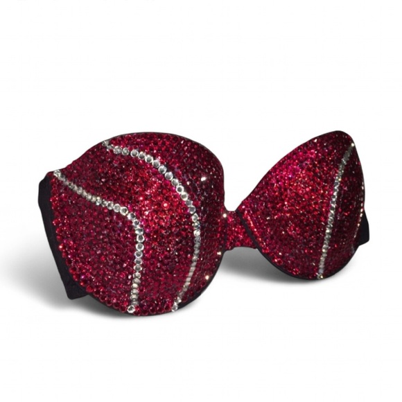Crystal Rhinestone Selena Red Glam Bling Strapless Bra Top All Sizes New - Picture 1 of 10